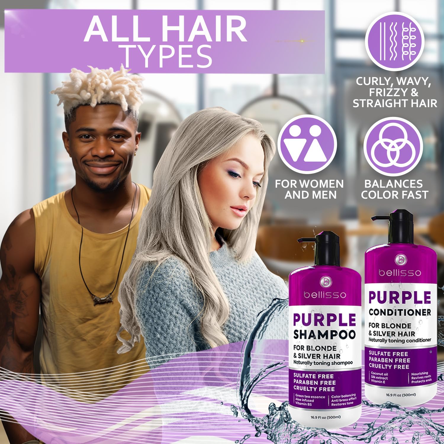 Purple Shampoo and Conditioner Set for Platinum Blonde, Silver, Light, Bleached and Grey Hair - Sulfate and Paraben Free Professional Salon Grade Toner (2 x 16.9 fl oz) – for Women and Men : Beauty & Personal Care