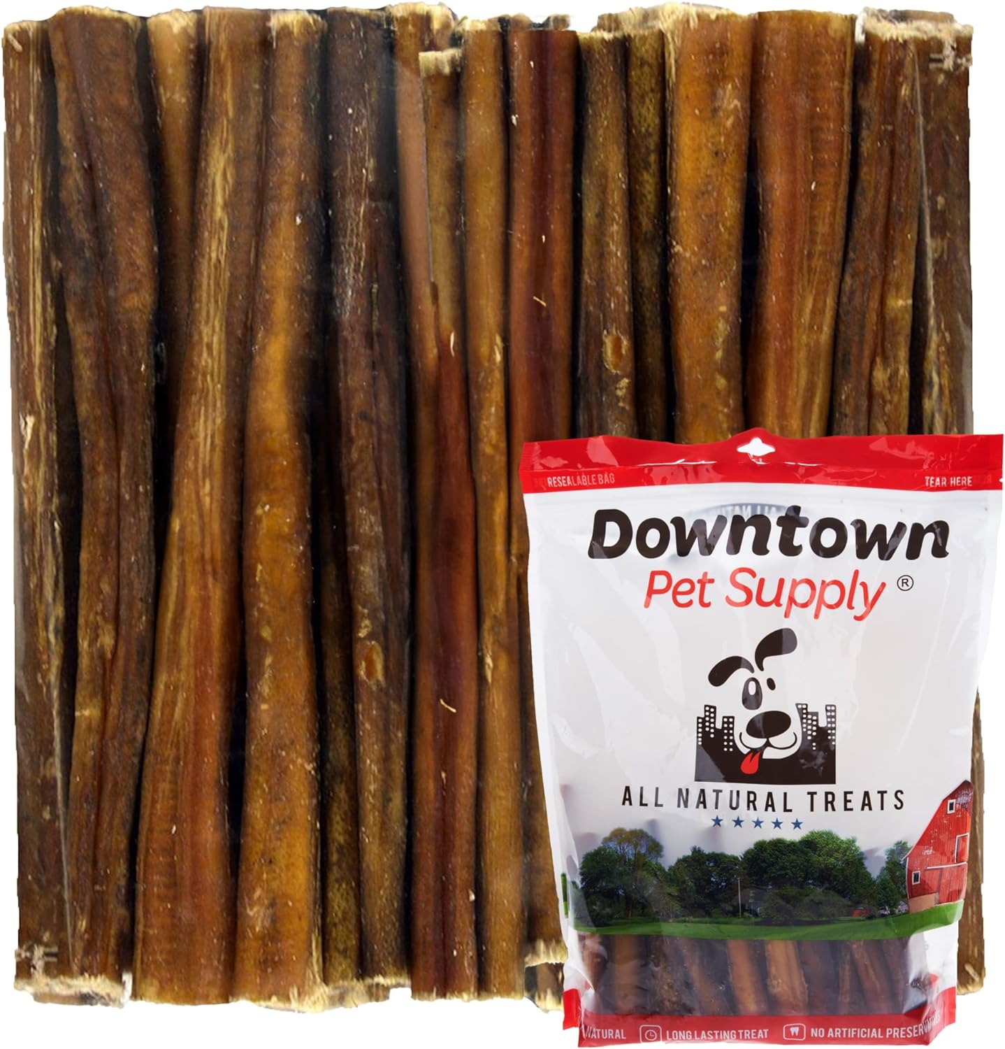 Downtown Pet Supply Bully Sticks for Dogs, Junior Size (12", 25-Pack) Rawhide Free Dog Chews Long Lasting Non-Splintering Pizzle Sticks - Low Odor Bully Sticks for Small Dogs