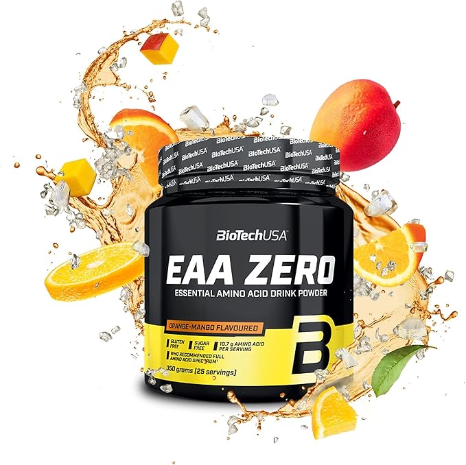 Biotechusa Eaa Zero - Essential Amino Acid Power | 7160Mg Eaa/Serving | Who Recommended Ratio | Sugar-Free, Gluten-Free, 350 G, Orange-Mango