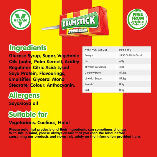 Swizzels Mega Original Drumstick, Raspberry And Milk Flavoured Lollies, Multipack Bulk Box (36 Lollies)
