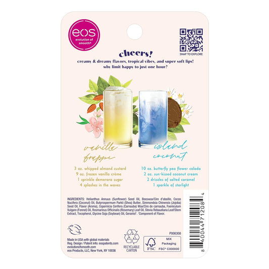 eos Sunset Sips Lip Balms- Island Coconut & Vanilla Frappe, All-Day Moisture, Lip Care, 0.14 oz, 2-Pack