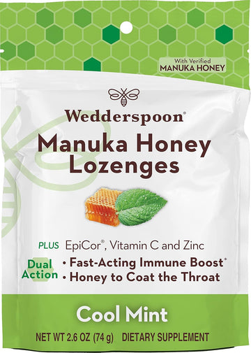 Wedderspoon Manuka Honey Immunity Lozenges, Cool Mint, 2.6 Oz (Pack Of 1), Genuine New Zealand Honey, Boost Immunity Within Two Hours