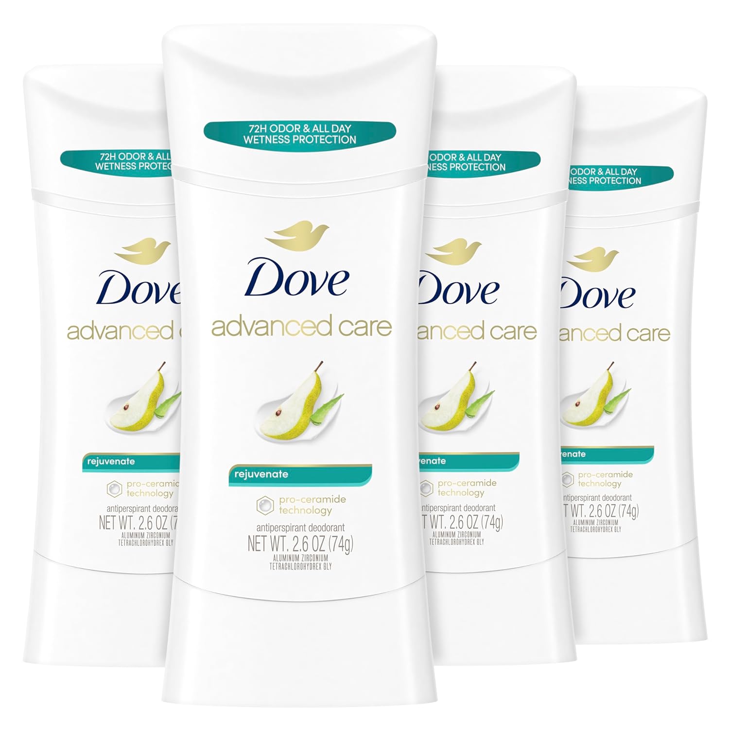 Dove Advanced Care Antiperspirant Deodorant Stick Rejuvenate 4 Count To Help Skin Barrier Repair After Shaving By Boosting Skin'S Ceramide Levels 72-Hour Odor Control For Soft Underarms 2.6 Oz