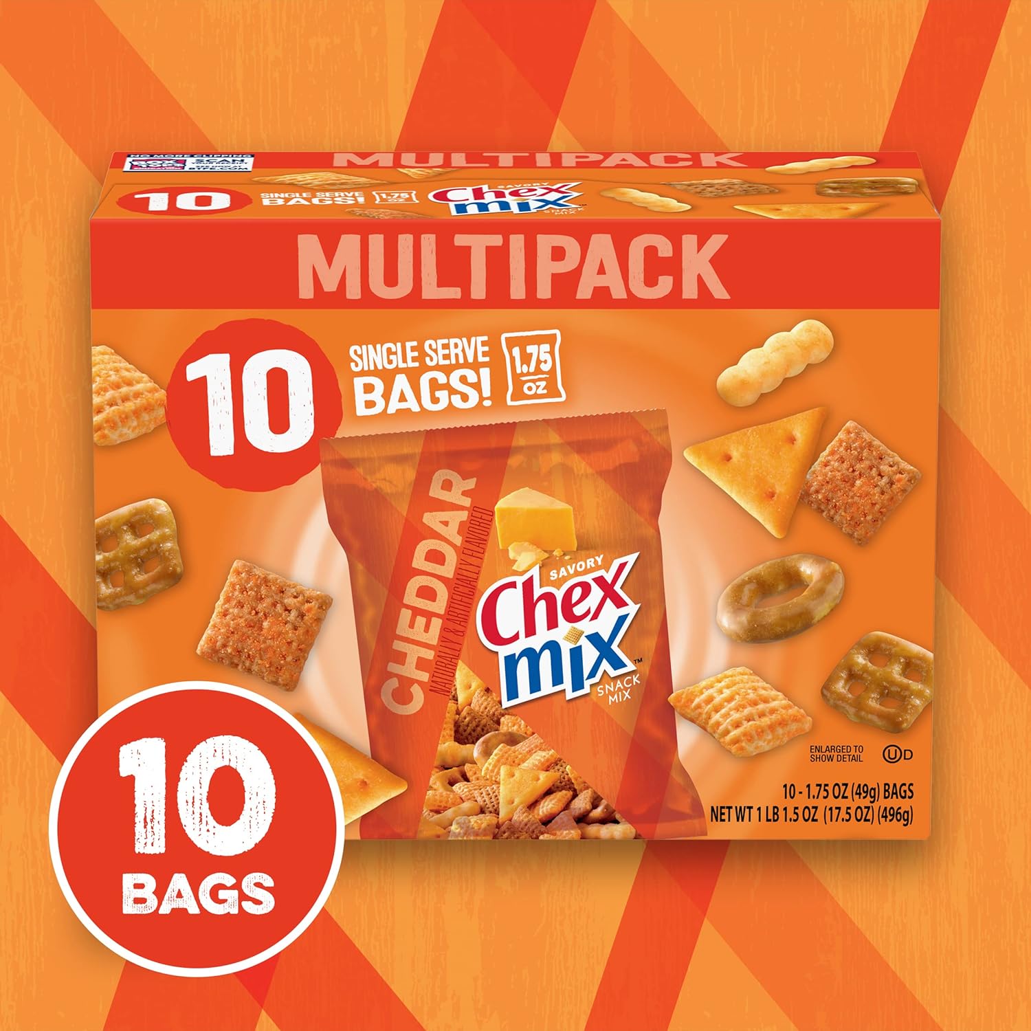 Chex Mix Snack Mix, Cheddar, Savory Snack Bags, Multipack, 1.75 oz, 10 ct (Pack of 4)