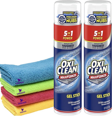 2 Oxi, Clean Max Force Gel Stick Stain Remover, 6.2 Ounce - Bundled With 4 ONDAGO Microfiber Cleaning Cloths (Compatible with OxiClean)