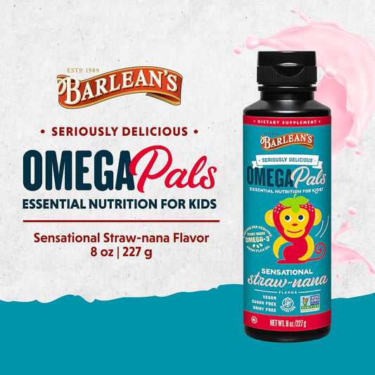 Barlean's Omega Pals Omega 3 for Kids, Yummy Straw-Nana Flavored Child