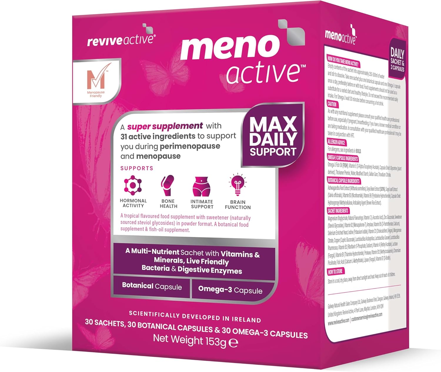 Meno Active Supplement - Support For Menopause And Post-Menopause - Multi-Nutrient Sachet With Vitamins & Minerals, Omega-3 & Botanical Capsule Support For Women - 30 Day Supply