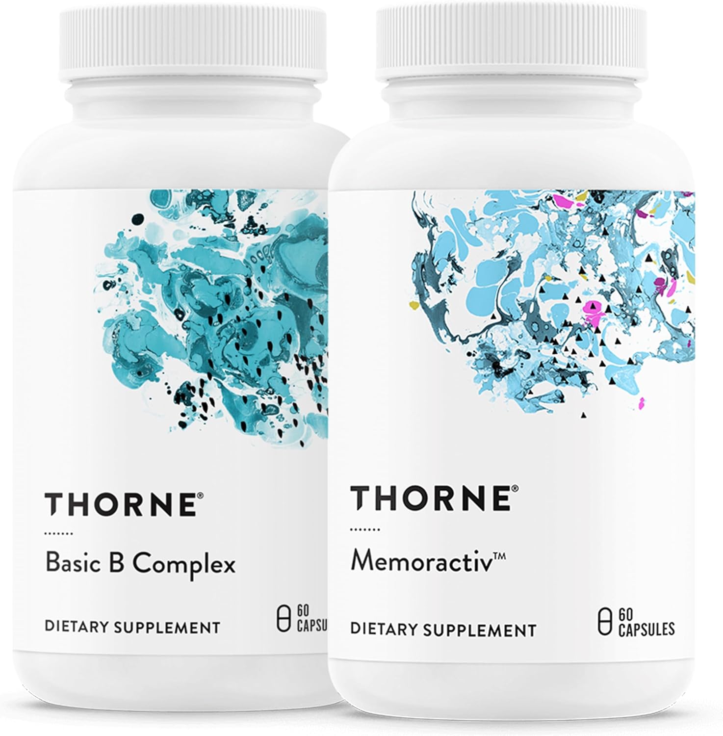 Thorne Basic B Complex (60 Capsules) & Memoractiv (60 Capsules) Bundle - Supports Brain Health, Cellular Energy Production & Focus - Gluten Free, Dairy Free