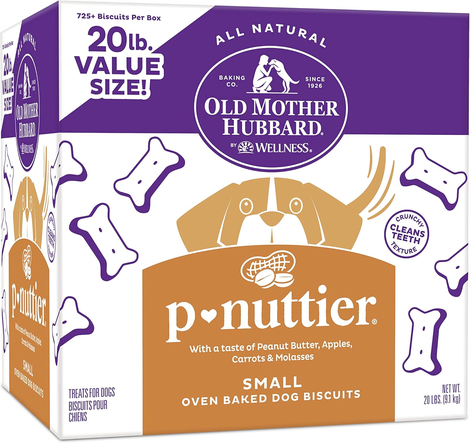 Old Mother Hubbard By Wellness Classic P-Nuttier Natural Dog Treats, Crunchy Oven-Baked Biscuits, Ideal For Training, Small Size, 20 Pound Bag