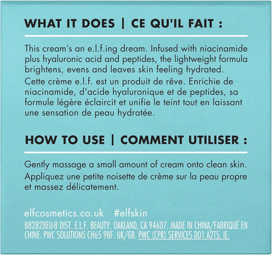E.L.F. Skin Holy Hydration! Face Cream, Smooth, Non-Greasy, Lightweight, Nourishing, Moisturises, Softens, Absorbs Quickly, Suitable For All Skin Types