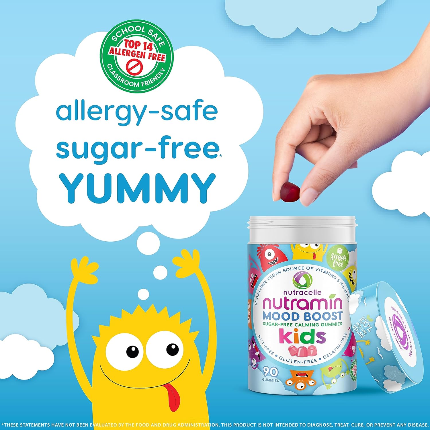 NUTRAMIN Kids Mood Boost Vitamin Gummy: The Yummy and Calm Magnesium Citrate Supplement for Children with Ashwagandha & Vitamin B Complex Anti-Stress Blend - Sugar-Free, Allergy-Safe, Vegan 90 ct : Health & Household