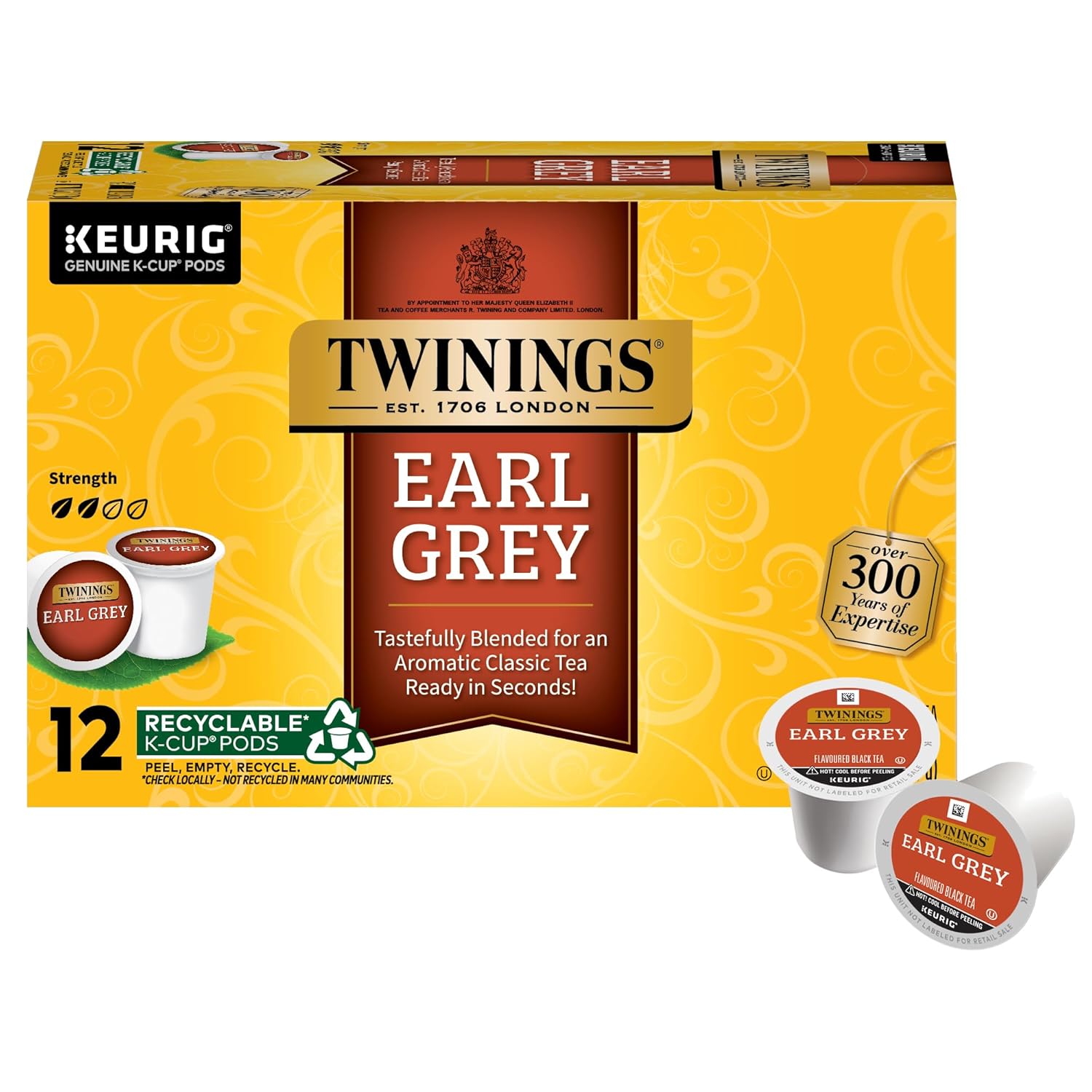 Twinings Earl Grey Black Tea K-Cup Pods For Keurig, 12 Count (Pack Of 6), Flavoured With Citrus & Bergamot, Caffeinated, Enjoy Hot Or Iced | Packaging May Vary