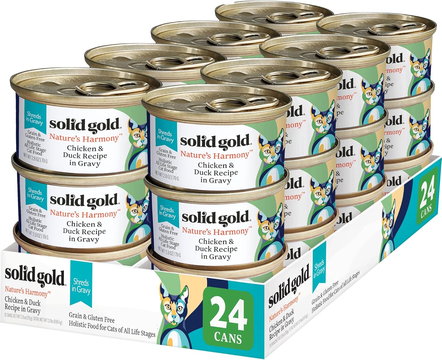 Solid Gold Canned Cat Food - Nature'S Harmony Wet Cat Food Shreds In Gravy - Grain & Gluten Free Cat Wet Food Made With Real Chicken & Duck For Sensitive Stomach Support & Digestive Health - 24 Pack