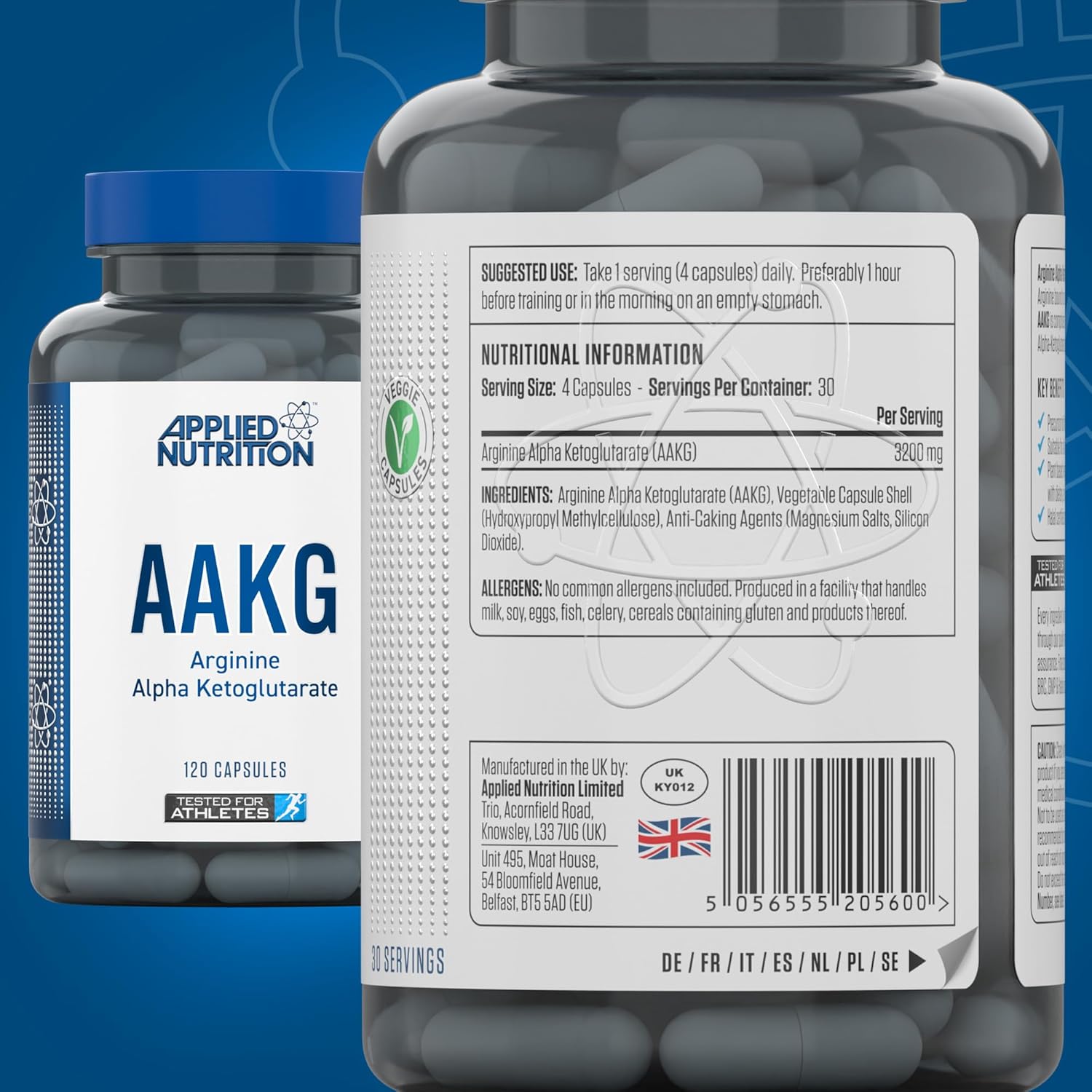Applied Nutrition AAKG - L Arginine Alpha Ketoglutarate 800mg per Capsule, Nitric Oxide, Pre Workout Energy Boost, Muscle Pump Supplement (120 Capsules - 30 Servings) : Amazon.co.uk: Health & Personal Care