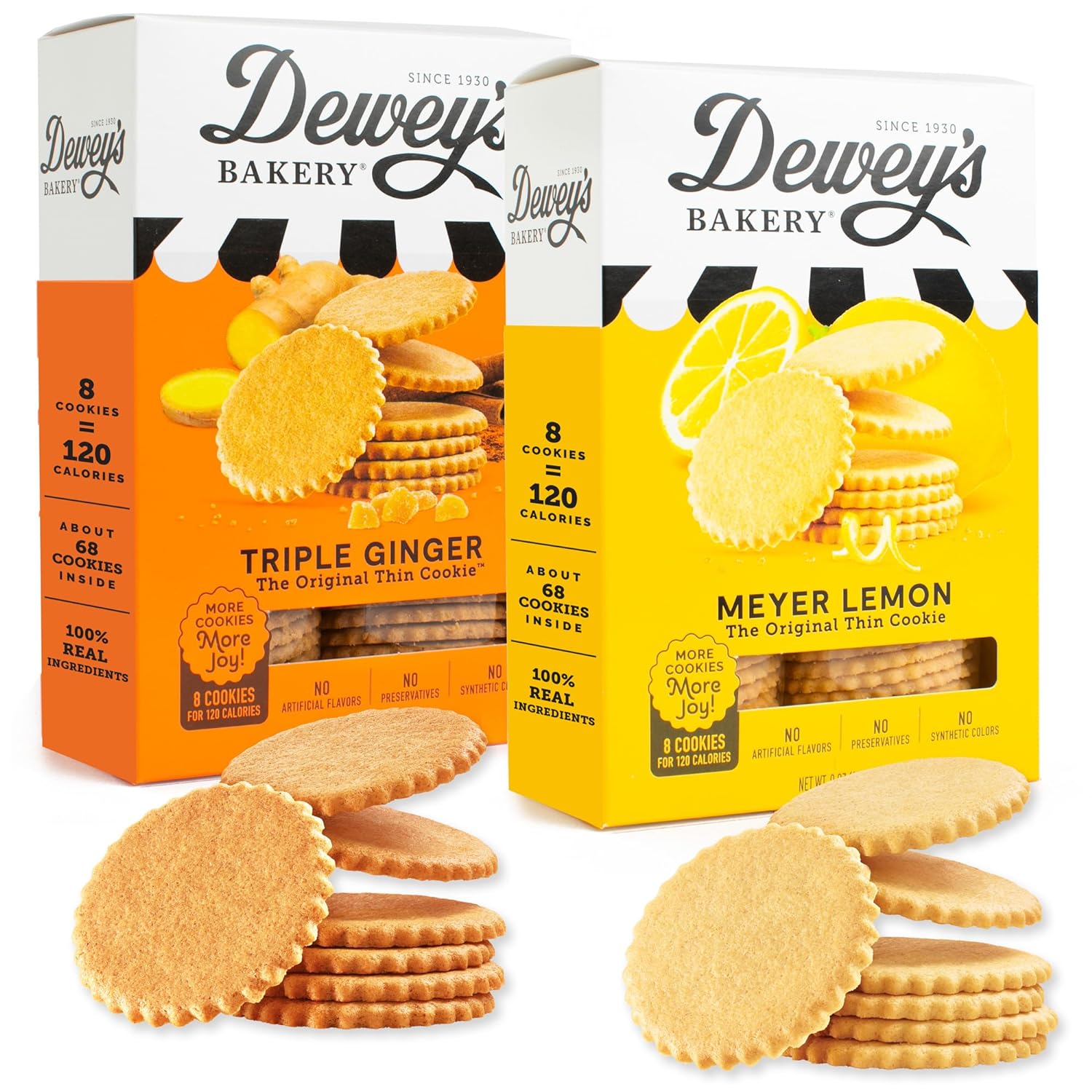 Dewey'S Bakery Meyer Lemon & Triple Ginger Moravian Style Thin Cookies Duo Pack | No Artificial Flavors, Synthetic Colors Or Preservatives | Baked In Small Batches | 9Oz (Pack Of 2)