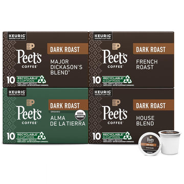 Peet's Coffee, Dark Roast Keurig Coffee Pods Variety Pack - Major Dickason's Blend, French Roast, Organic Alma De La Tierra, House Blend, 40 Count (4 Boxes of 10 K-Cup Pods)
