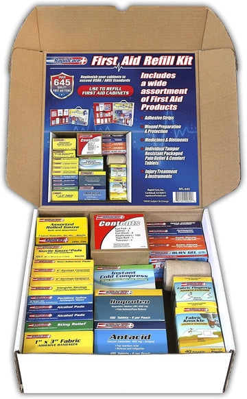 Rapid Care First Aid 93645 Refill Kit For 3 Shelf First Aid Cabinet, 643 Pieces, For Over 75 People