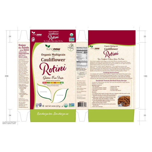 Now, Living Now, Now Natural Foods, Organic Multigrain And Cauliflower Rotini Gluten Free Pasta, Made Without Dairy, Wheat, Soy, Nuts, Corn Or Eggs, 8 Oz