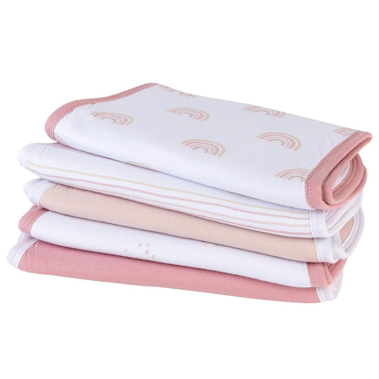 Ely'S & Co. Baby Burp Cloths - 5Pc Hourglass Shape With Extra Absorbent - Baby Bibs & Burp Cloths Baby Girl And Baby Boy, Newborn Essentials (Pink Rainbow Combo)