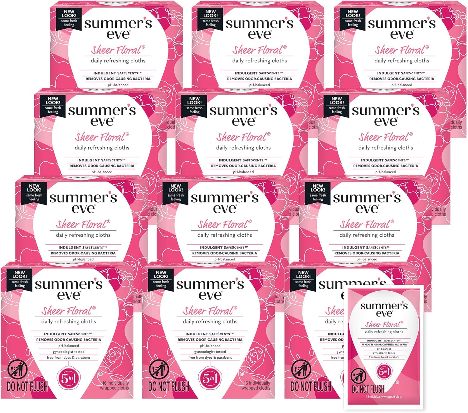 Summer'S Eve Sheer Floral Daily Refreshing Feminine Wipes, Removes Odor, Ph Balanced, 16 Count, 12 Pack
