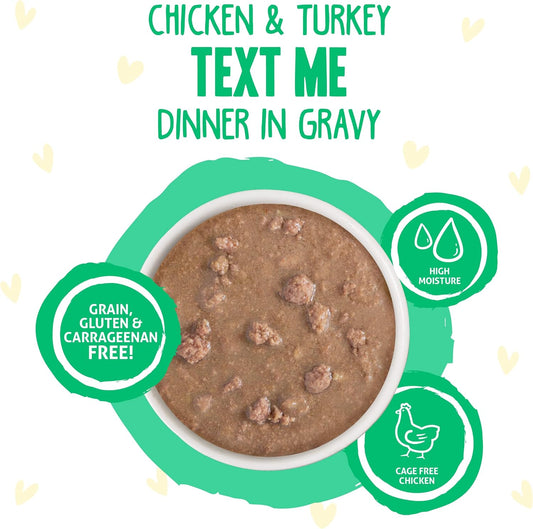 Weruva B.F.F. Omg - Best Feline Friend Oh My Gravy!, Chicken & Turkey Text Me With Chicken & Turkey In Gravy, 2.8Oz Pouch (Pack Of 12)