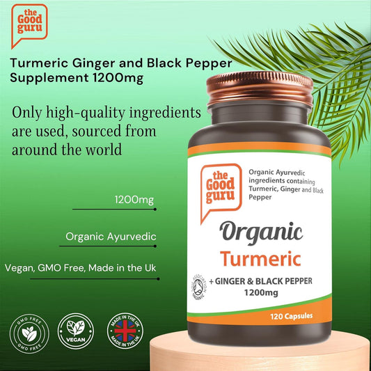 The Good Guru Organic Turmeric Ginger And Black Pepper Supplement 1200Mg- 120-Capsules
