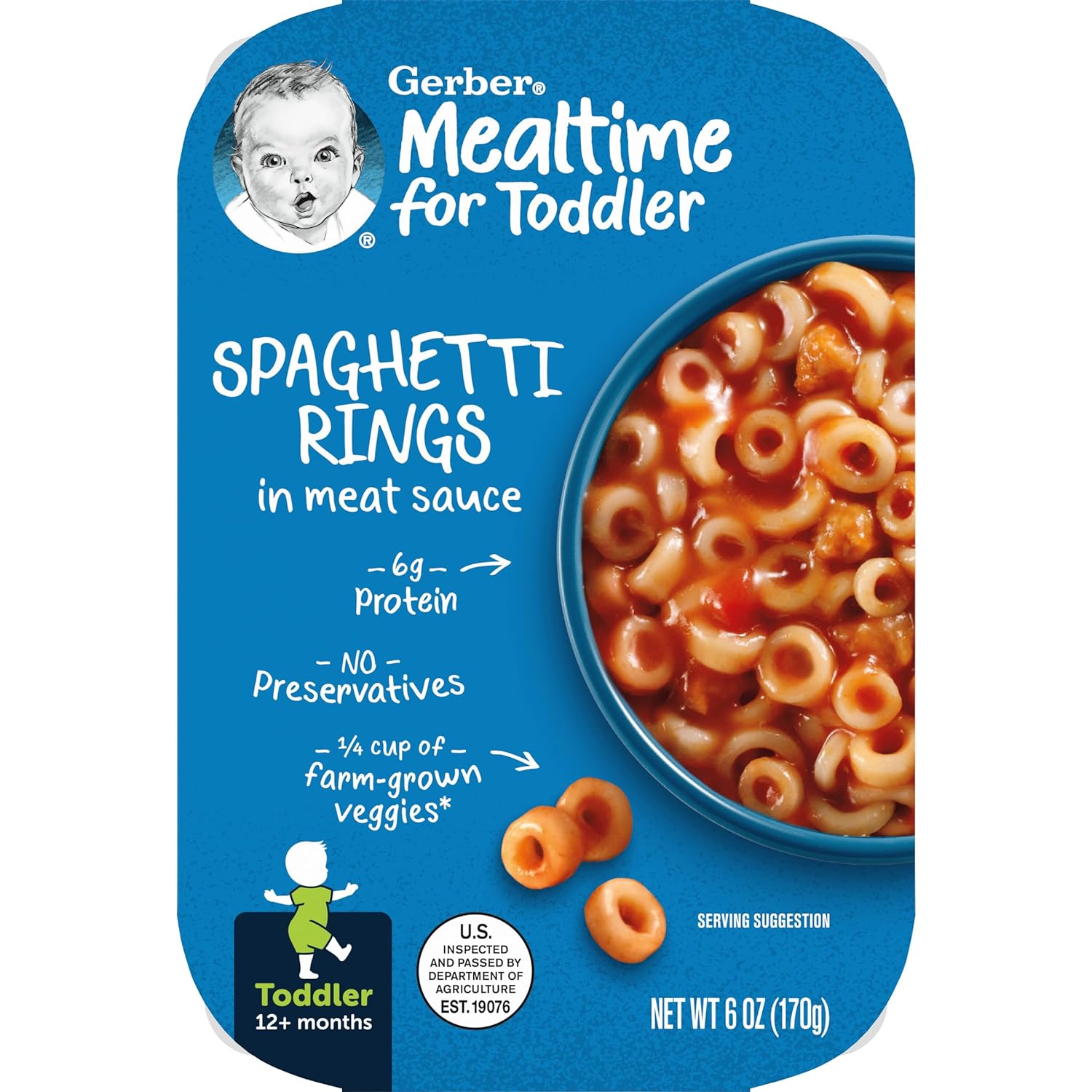 Gerber Lil' Meals Spaghetti Rings in Meat Sauce Toddler Food, 6 Oz Tray (Pack of 6)