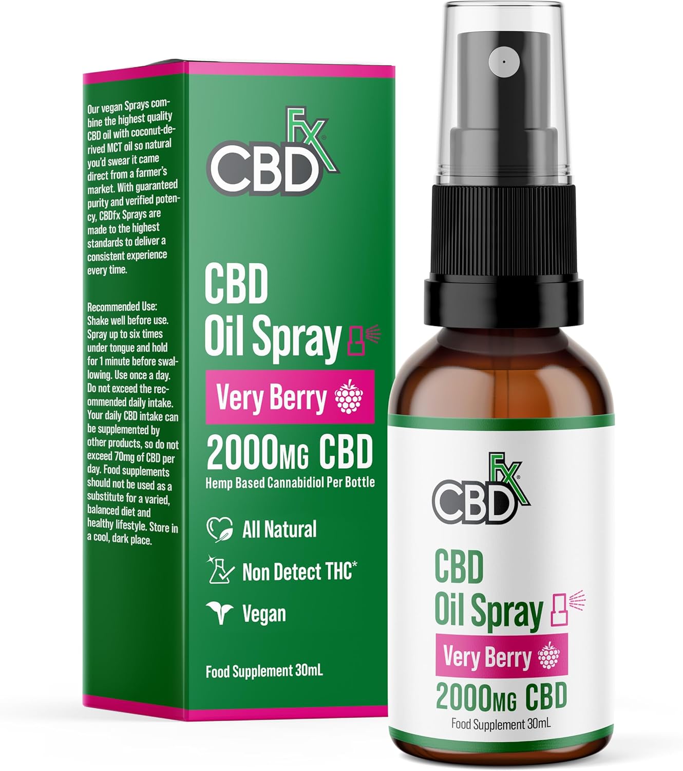 Cbdfx 2000Mg Cbd Spray High Strength Flavoured Cbd Oil Very Berry Vegan Non-Gmo Blended With Mct Oil Improved Purity No Thc 30 Ml (40 Days)