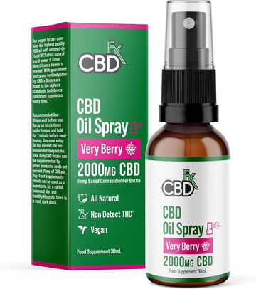 Cbdfx 2000Mg Cbd Spray High Strength Flavoured Cbd Oil Very Berry Vegan Non-Gmo Blended With Mct Oil Improved Purity No Thc 30 Ml (40 Days)