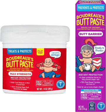 Boudreaux'S Butt Paste 4Oz Butt Barrier Ointment And 14Oz Jar Max. Strength Diaper Rash Ointment