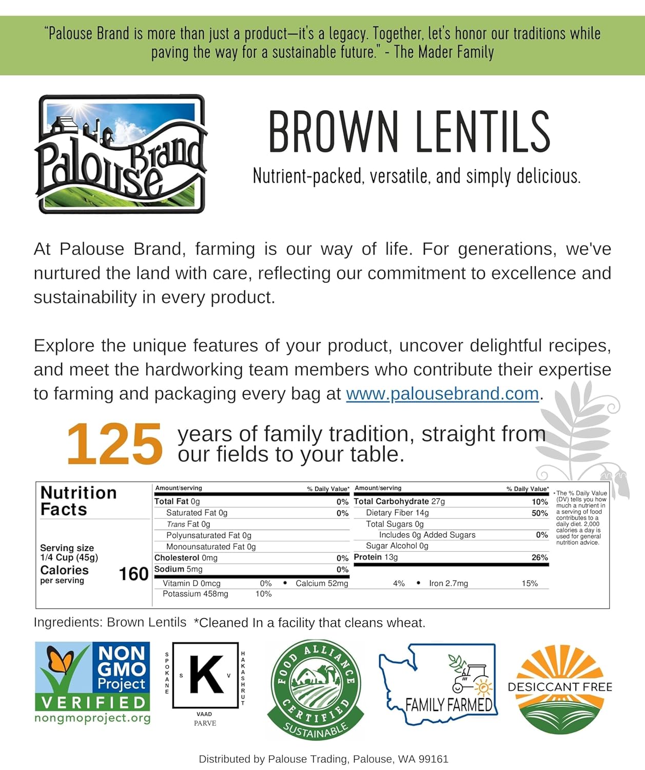 Lentils | Brown | 25 LBS | Bulk | Desiccant Free | Sproutable | Non-GMO Project Verified | Kosher : Dried Lentils : Grocery & Gourmet Food