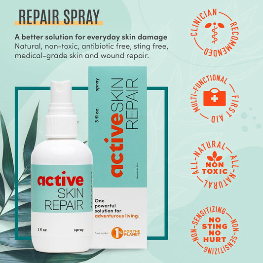 Active Skin Repair First Aid Healing Skin Spray - Natural & Non-Toxic With Hypochlorus Acid For Minor Cuts, Wounds, Scrapes, Rashes, Sunburns, & More, Hsa/Fsa Eligible, 3 Oz