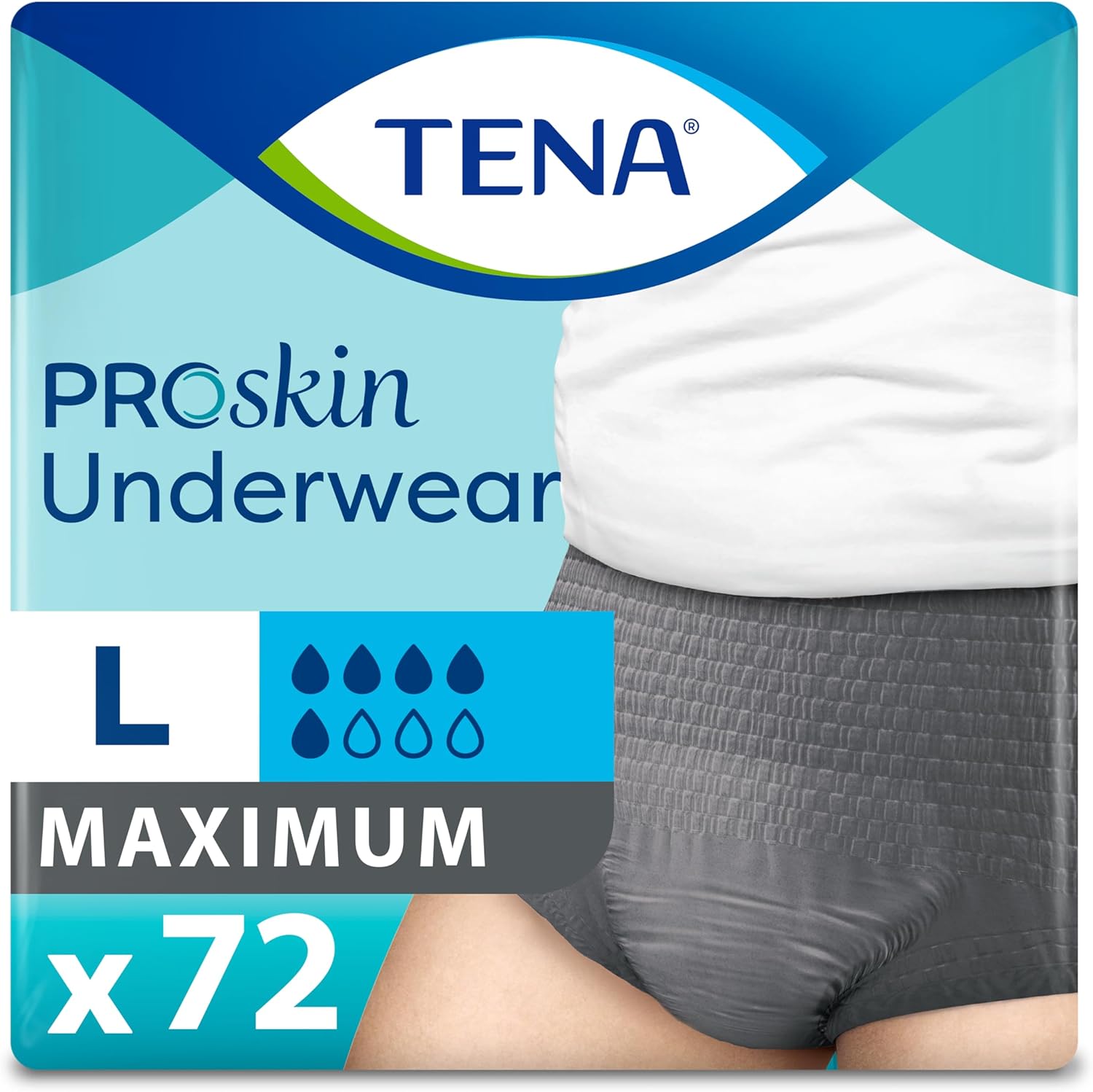 Tena Incontinence Underwear For Men, Maximum Absorbency, Proskin - Large - 72 Count