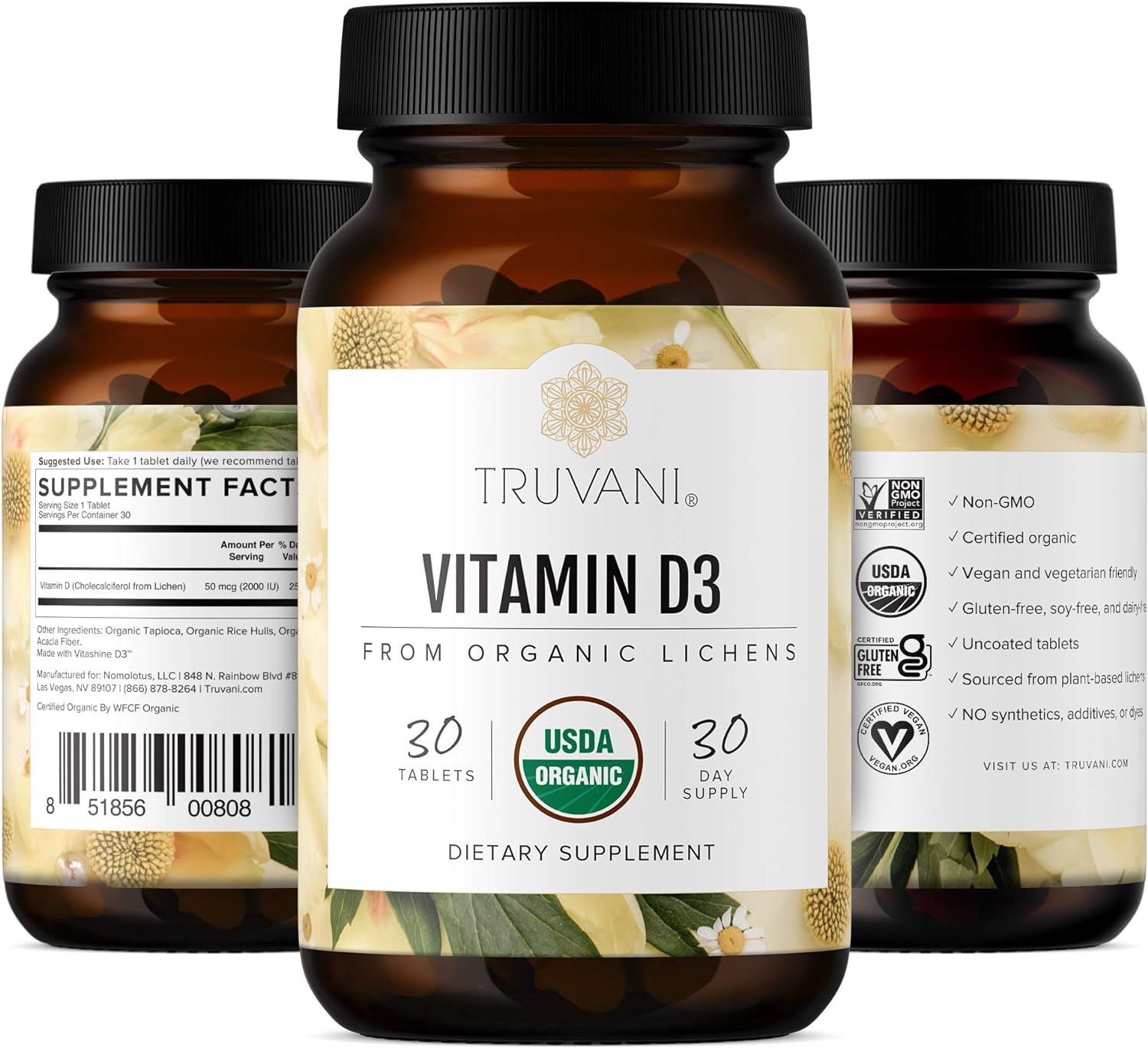 Truvani Vitamin D3 from Organic Lichen (30 Tablets) : Health & Household