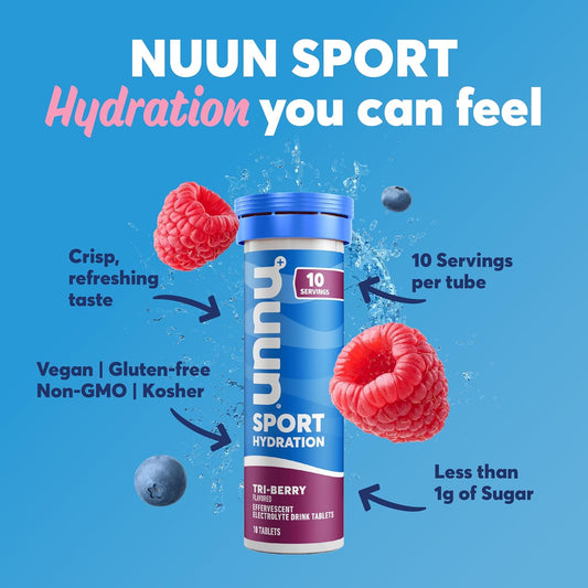 Nuun Sport: Electrolyte-Rich Sports Drink Tablets, Tri-Berry, Box Of 8 Count (80 Servings), Sports Drink For Replenishment Of Essential Electrolytes Lost Through Sweat