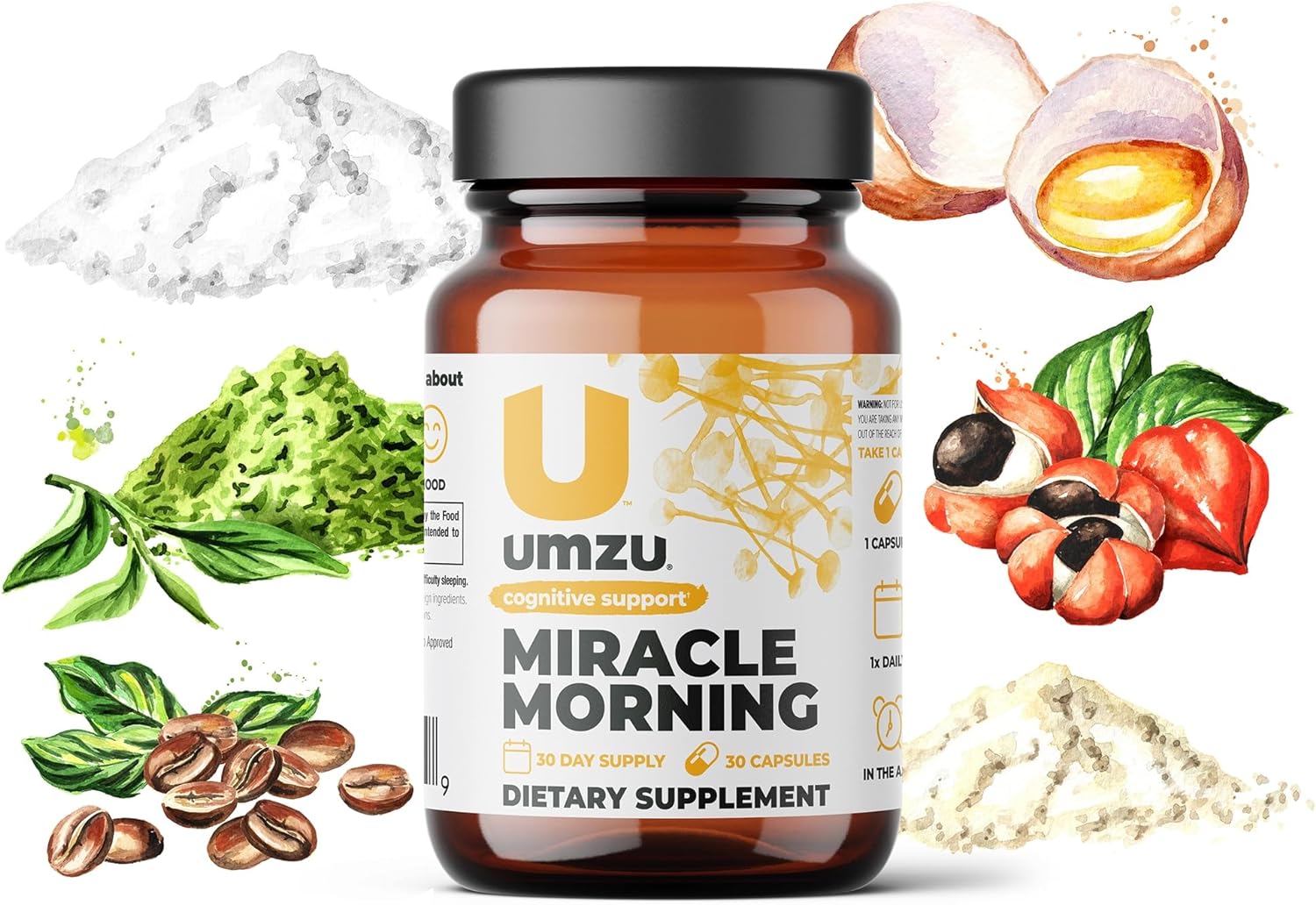UMZU Miracle Morning - Natural Energy Supplements - with Caffeine, L-Theanine, Thiamin & More - Focus & Energy Pills - 30 Day Supply - 30 Capsules