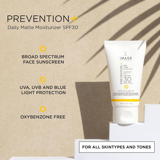 Image Skincare, Prevention+ Daily Matte Moisturizer Spf 30, Zinc Oxide Mattifying Face Sunscreen Lotion, 3.2 Oz