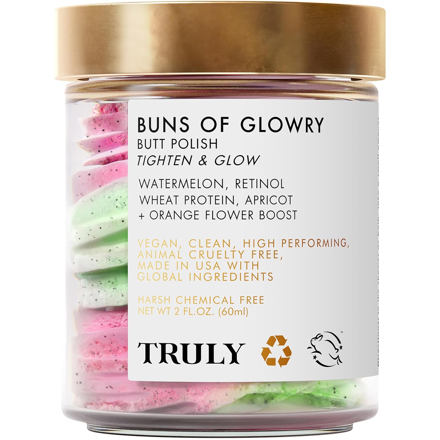 Truly Beauty Buns Of Glowry Body Polish - Exfoliating Body Scrub - Brightening Body Scrubs For Women Exfoliation, Keeps Skin Hydrated, Helps Smoothen Cellulite And Stretch Marks - 2 Oz