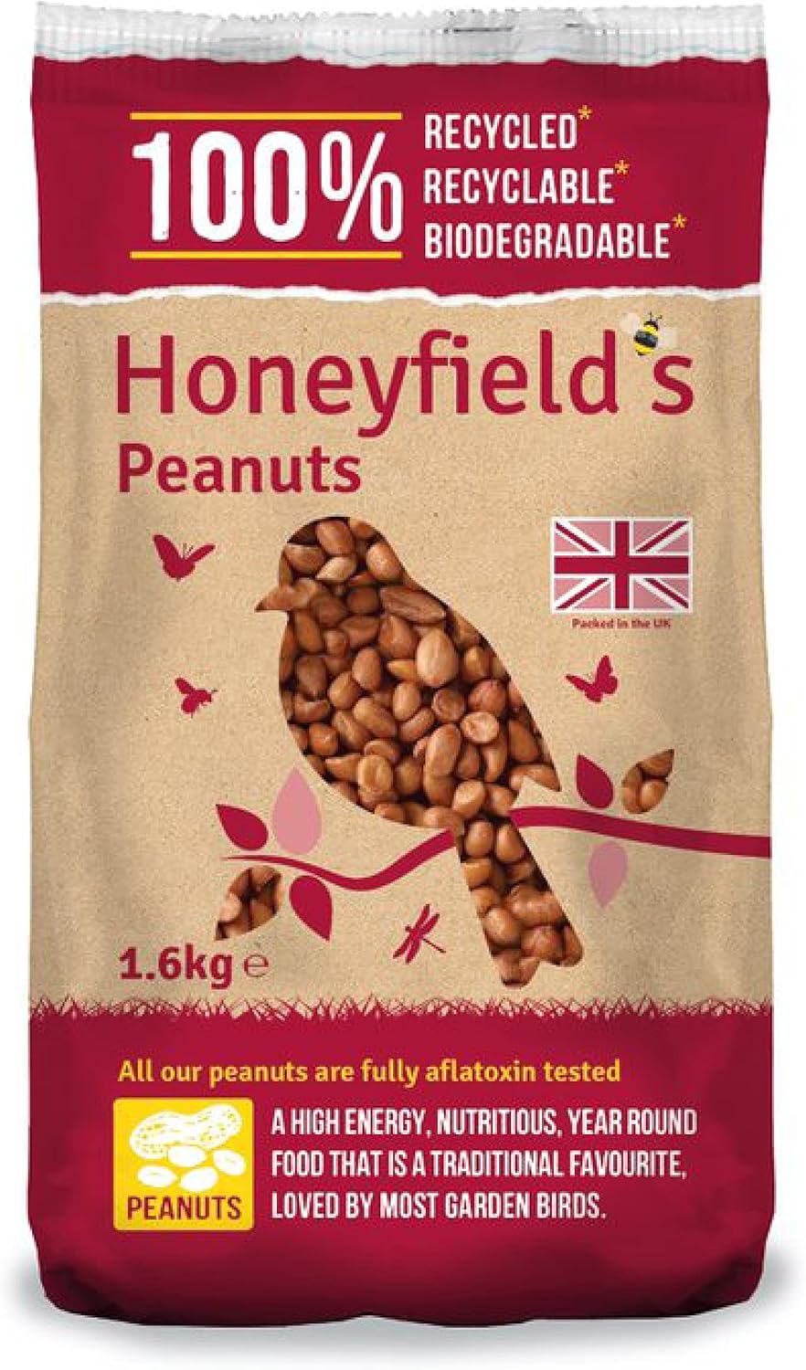 Peanuts for Wild Birds - Wild Bird Food for Small Birds, High in Protein and Energy, No Mess, Great for Hanging Feeders, Bird Tables, and Ground Feeding, Bulk Bag (1.6kg) - Honeyfield’s?71050061