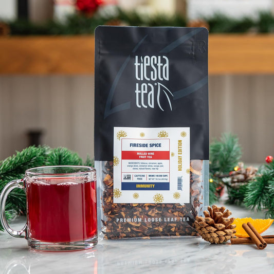 Tiesta Tea - Fireside Spice, Mulled Wine Herbal Tea, Premium Loose Leaf Tea Blend, Non Caffeinated Holiday Teas, Make Hot Or Iced Tea & Brews Up To 200 Cups - 16 Ounce Resealable Bulk Pouch