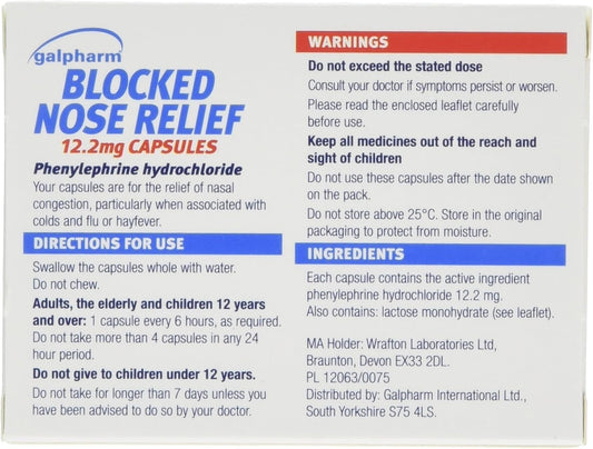 Galpharm Blocked Nose Relief 12 Capsules X 5 Boxes (60 Capsules)