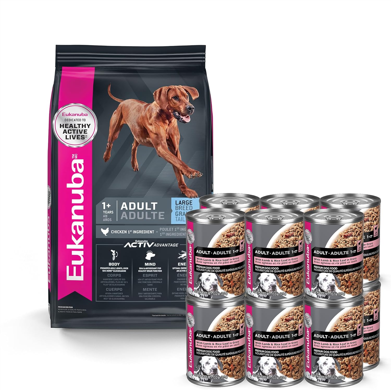 Eukanuba Adult Large Breed Dry Dog Food, 16 Lb. Bag Adult With Lamb & Rice Canned Wet Dog Food, 13.2 Oz Can (12-Count)