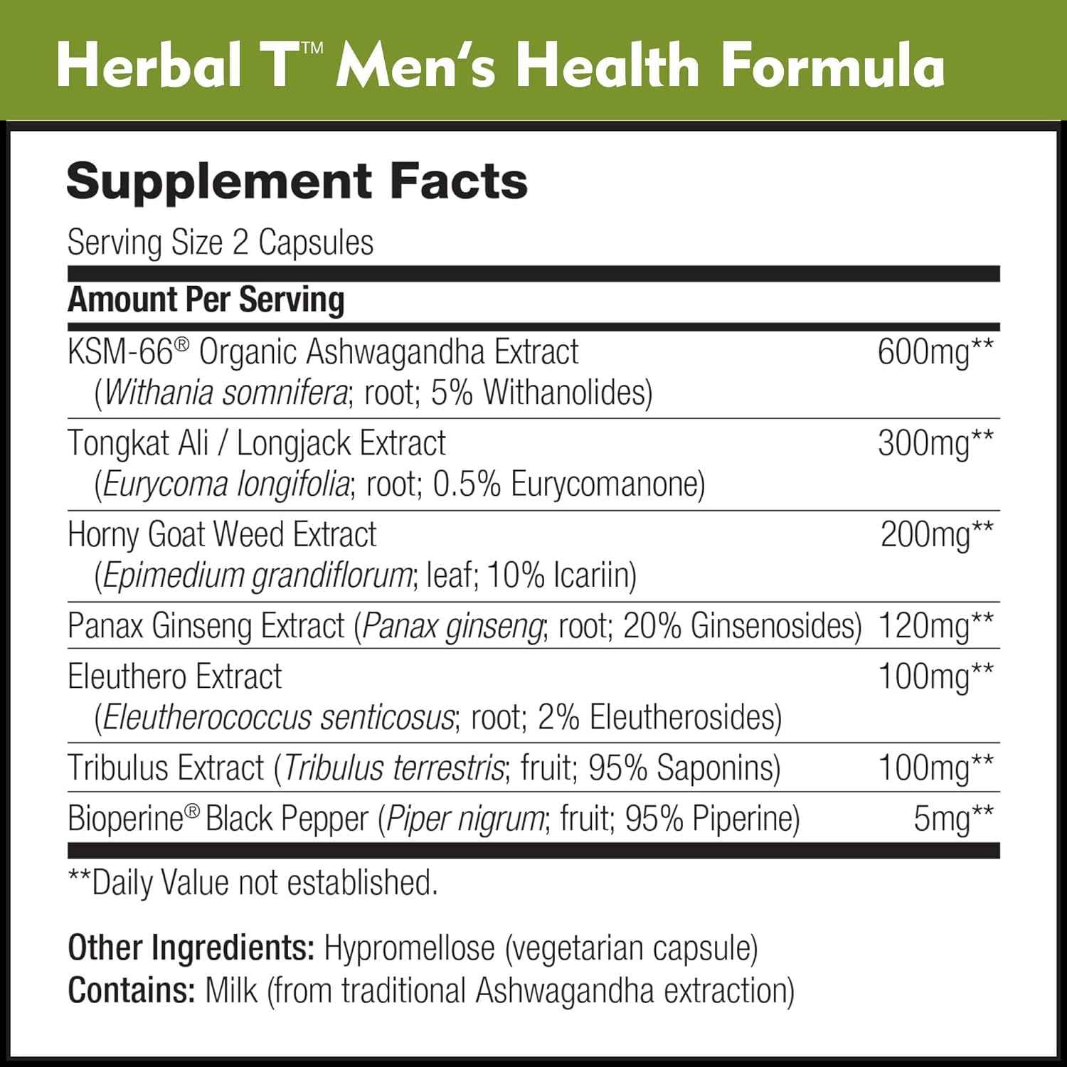 Herbal T Men’s Health Formula by DailyNutra: Supplement for Endurance, Vitality, & Healthy Aging - with KSM-66 Ashwagandha, Tongkat Ali, Tribulus, Eleuthero, & Horny Goat Weed (90 Capsules) : Health & Household