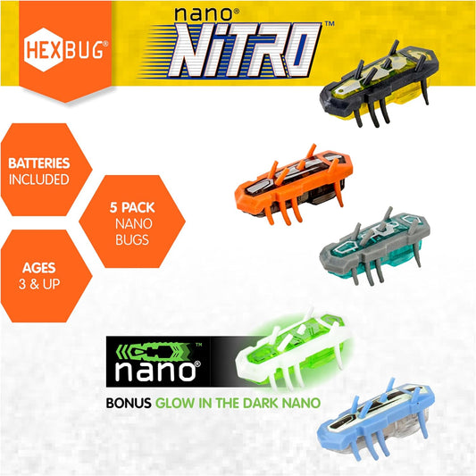 HEXBUG Nano Nitro 5 Pack, Sensory Cat & Kids Toy with Vibration Technology, STEM Kits & Mini Robot Toys for Kids Ages 3 & Up, Batteries Included, Multicolor