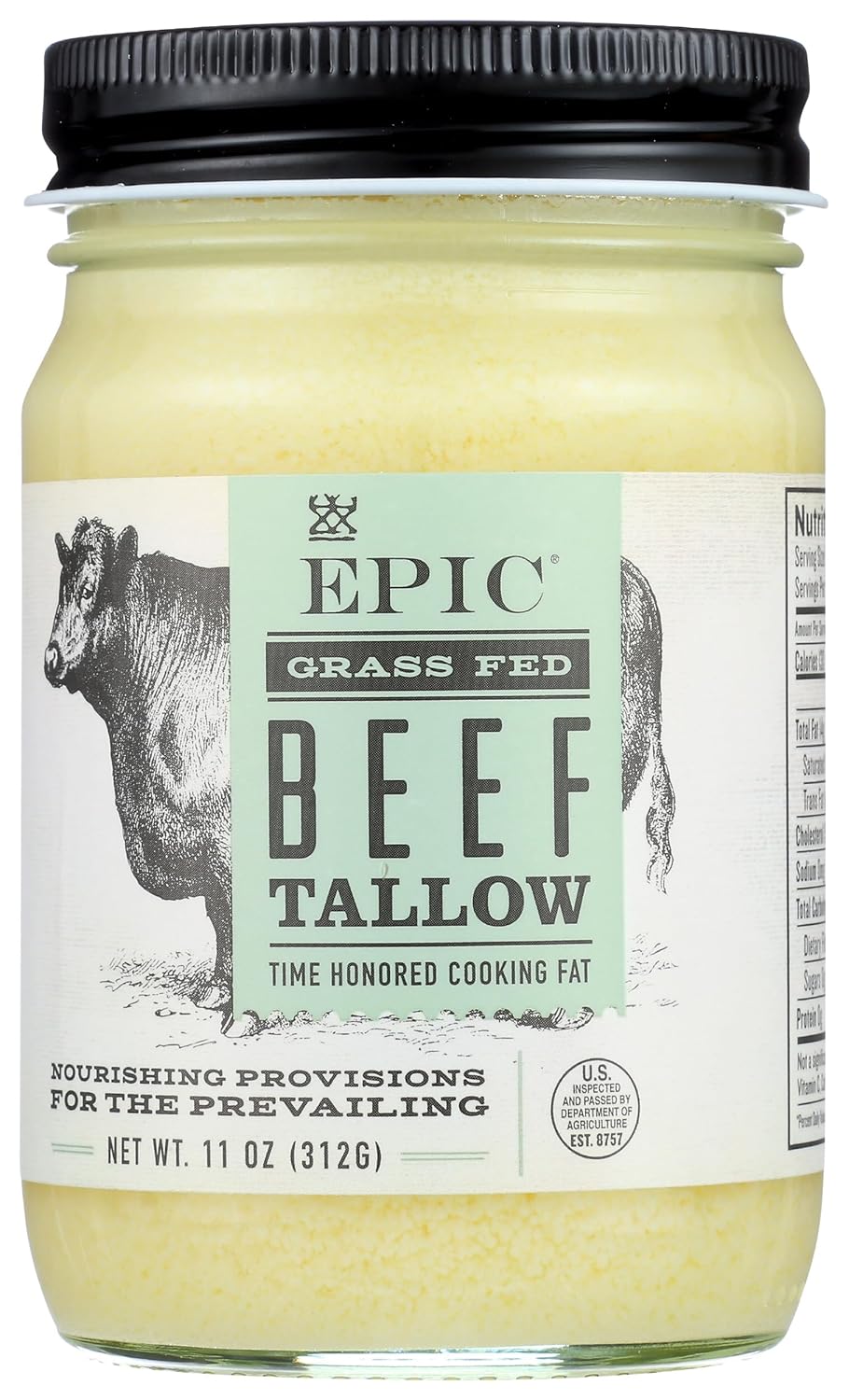 Epic Beef Tallow, Grass-Fed, Keto Friendly, Whole30, 11Oz Jar