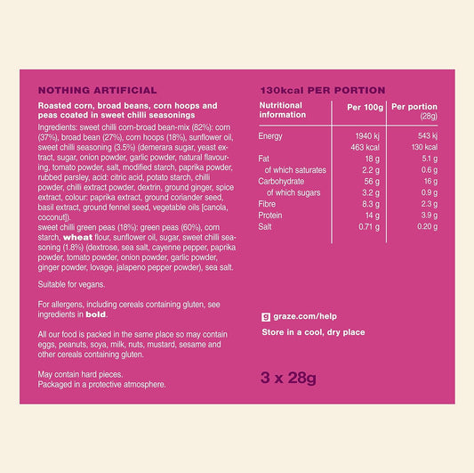 Graze - Sweet Chilli Crunch Snacks- Healthy Snacks Alternative For Crisps, Mixed Nuts & Pretzels -Ideal If You Love Corn, Broad Beans And Corn Hoops Mixed Savoury Vegan Snacks (24X28G)