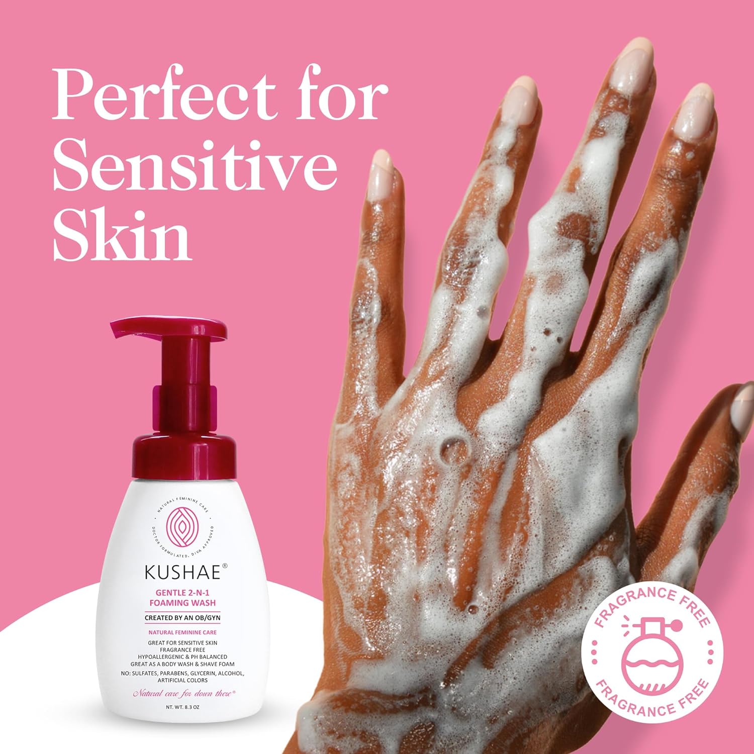 Kushae Gentle 2-in-1 Foaming Wash, pH Balance Feminine Wash for Optimal Hygiene, Refreshing & Soothing Feminine Wash for Sensitive Skin, Fragrance-Free Intimate Wash for Daily Use, 8.3 oz : Health & Household