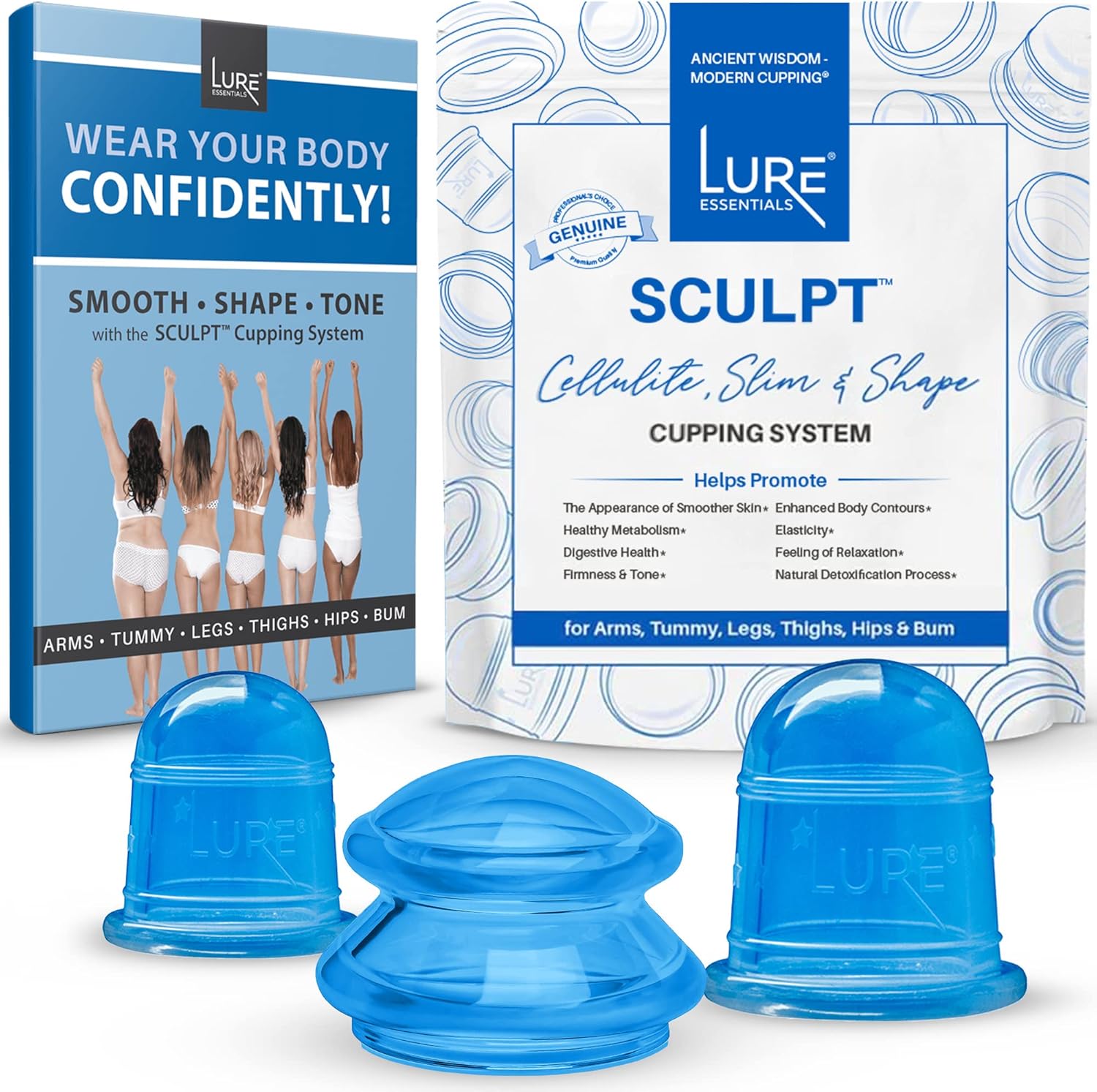 Lure Essentials Sculpt Silicone Cupping Theapy Set Anti Cellulite Cup Massager, Vacuum Suction For Lymphatic Drainage