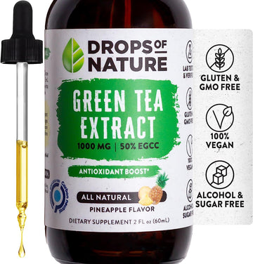 Green Tea Extract - 1000mg - 50% EGCG - Green Tea Liquid Drops, 4x more Powerful than Pills & Capsules - 2oz. Antioxidant & Immune Supplement - Vegan Skin & Heart Support + Brain Health & Memory Boost