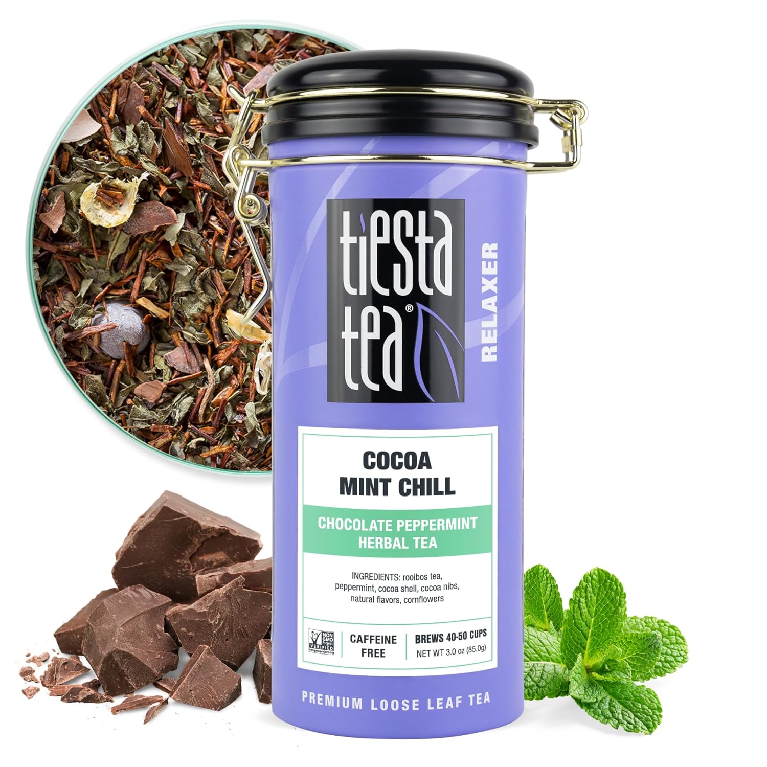 Tiesta Tea - Cocoa Mint Chill | Chocolate Peppermint Herbal Tea | Premium Loose Leaf Tea Blend | Non-Caffeinated Tea | Make Hot Or Iced Tea & Brews Up To 50 Cups - 3 Ounce Refillable Tin